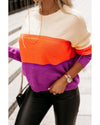 Azura Exchange Multicolor Color Block Drop Shoulder Round Neck Knit Sweater - M