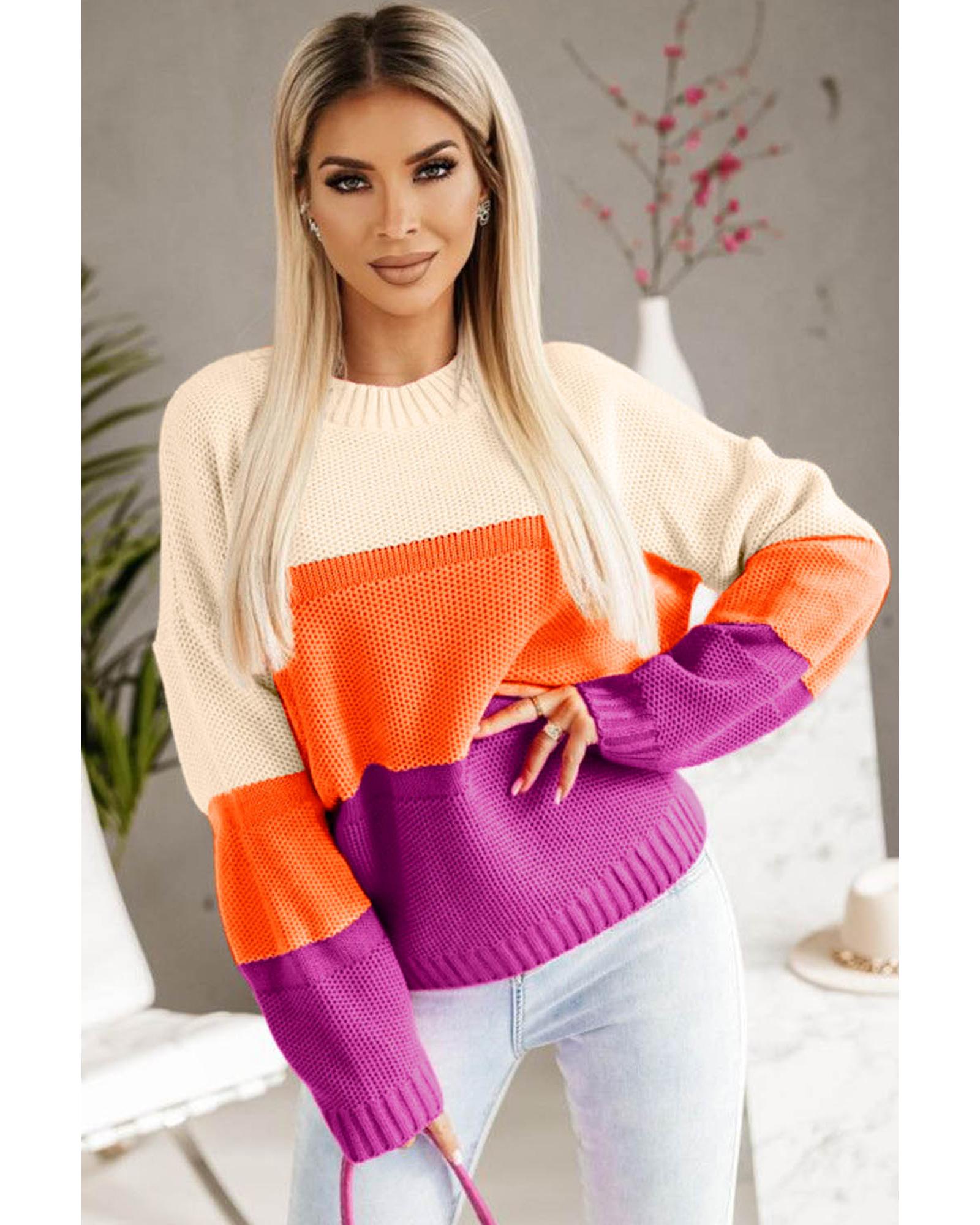 Azura Exchange Multicolor Color Block Drop Shoulder Round Neck Knit Sweater - S
