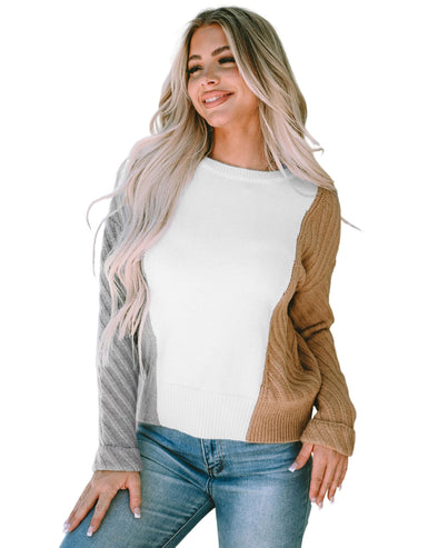 Multicolor Colorblock Textured Drop Shoulder Sweater - L