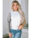 Multicolor Colorblock Textured Drop Shoulder Sweater - L