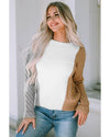 Multicolor Colorblock Textured Drop Shoulder Sweater - L