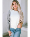 Multicolor Colorblock Textured Drop Shoulder Sweater - L