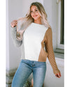 Multicolor Colorblock Textured Drop Shoulder Sweater - L