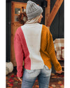 Multicolor Colorblock Textured Drop Shoulder Sweater - M