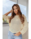 Apricot Open Knit Bracelet Sleeve Sweater - L
