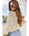 Apricot Open Knit Bracelet Sleeve Sweater - M