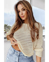 Apricot Open Knit Bracelet Sleeve Sweater - M