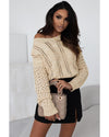 Khaki Eyelets Cable Knit Drop Shoulder Sweater - M