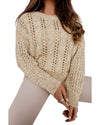 Khaki Eyelets Cable Knit Drop Shoulder Sweater - M