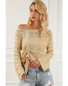 Khaki Hollowed Knit Asymmetric Drawstring Sweater - XL