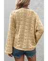 Khaki Hollowed Knit Asymmetric Drawstring Sweater - XL