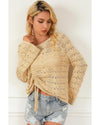 Khaki Hollowed Knit Asymmetric Drawstring Sweater - XL