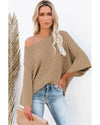 Brown Exposed Seam Ribbed Knit Dolman Top - L