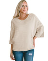 Apricot Exposed Seam Ribbed Knit Dolman Sweater - M