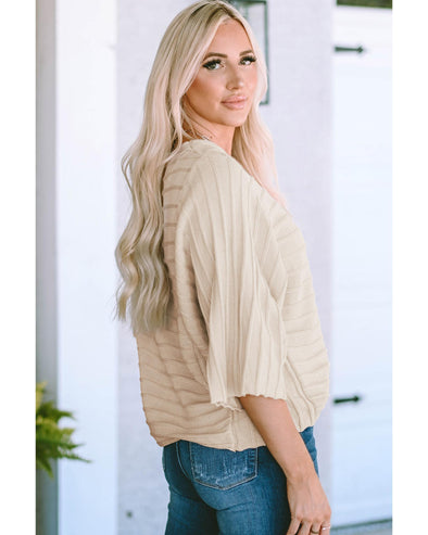 Apricot Exposed Seam Ribbed Knit Dolman Sweater - S