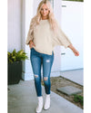 Apricot Exposed Seam Ribbed Knit Dolman Sweater - S