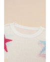 White Colorful Star Pattern Loose Sweater - M