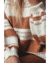 White Striped Knit Puff Sleeve Casual Sweater - M