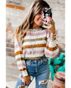 Multicolor Striped Hollowed Knitted Loose Sweater - M