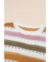 Multicolor Striped Hollowed Knitted Loose Sweater - M