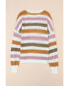 Multicolor Striped Hollowed Knitted Loose Sweater - M
