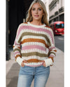 Multicolor Striped Hollowed Knitted Loose Sweater - M