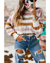 Multicolor Striped Hollowed Knitted Loose Sweater - M