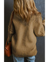Khaki Ribbed Knit Round Neck Slouchy Chunky Sweater - L