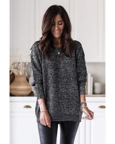 Azura Exchange Black Glittering Long Sleeve Tunic Sweater - XL