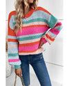 Multicolor Striped Knit Drop Shoulder Puff Sleeve Sweater - L