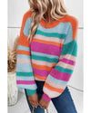 Multicolor Striped Knit Drop Shoulder Puff Sleeve Sweater - M