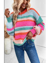 Multicolor Striped Knit Drop Shoulder Puff Sleeve Sweater - M