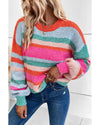 Multicolor Striped Knit Drop Shoulder Puff Sleeve Sweater - M
