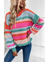 Multicolor Striped Knit Drop Shoulder Puff Sleeve Sweater - M