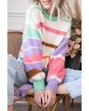 Multicolor Striped Colorblock Drop Shoulder Sweater - L