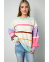 Multicolor Striped Colorblock Drop Shoulder Sweater - L