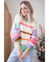 Multicolor Striped Colorblock Drop Shoulder Sweater - L