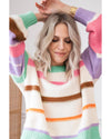 Multicolor Striped Colorblock Drop Shoulder Sweater - L