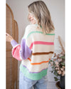 Multicolor Striped Colorblock Drop Shoulder Sweater - L