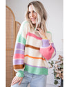 Multicolor Striped Colorblock Drop Shoulder Sweater - L