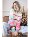 Multicolor Striped Colorblock Drop Shoulder Sweater - L