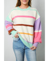 Multicolor Striped Colorblock Drop Shoulder Sweater - M