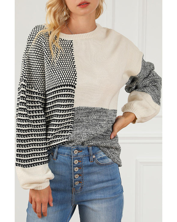 Black Neutral Colorblock Tie Back Sweater - L