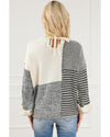 Black Neutral Colorblock Tie Back Sweater - L