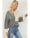 Black Neutral Colorblock Tie Back Sweater - L