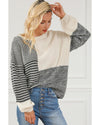 Black Neutral Colorblock Tie Back Sweater - L