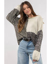 Black Neutral Colorblock Tie Back Sweater - L