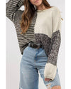 Black Neutral Colorblock Tie Back Sweater - L