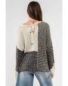 Black Neutral Colorblock Tie Back Sweater - L