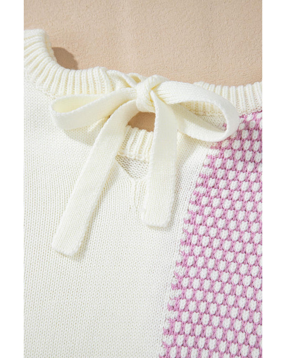 Bonbon Neutral Colorblock Tie Back Sweater - L